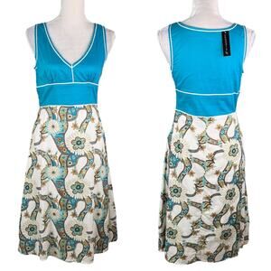 Chaudry Dress Medium Lightweight Summer Midi Sleeveless Dress Teal Floral New